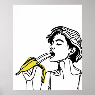 Poster Une Femme Mangeant Banane - Line Art