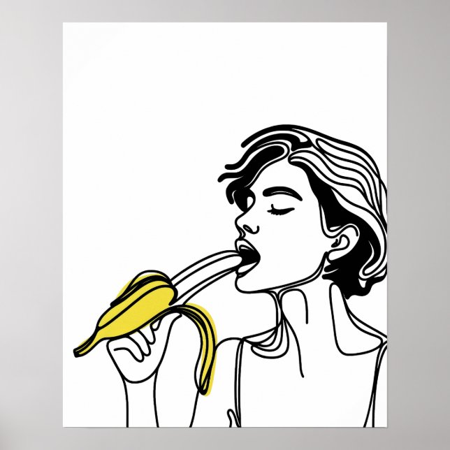 Poster Une Femme Mangeant Banane - Line Art (Devant)