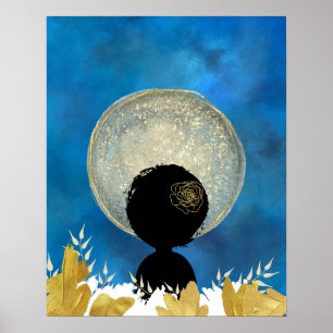 Poster Une femme noire africaine devant le mur de lune