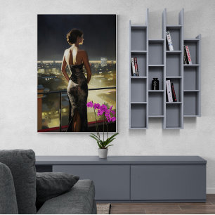 Poster Une femme portoricaine sur la peinture sur le toit