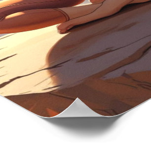 Poster Une femme qui mange dans les couleurs de la Terre