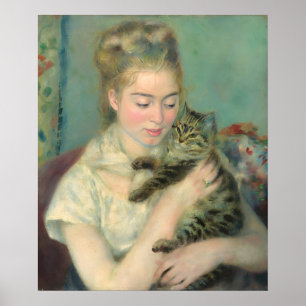 Poster Une femme vintage avec une peinture de chat par Re