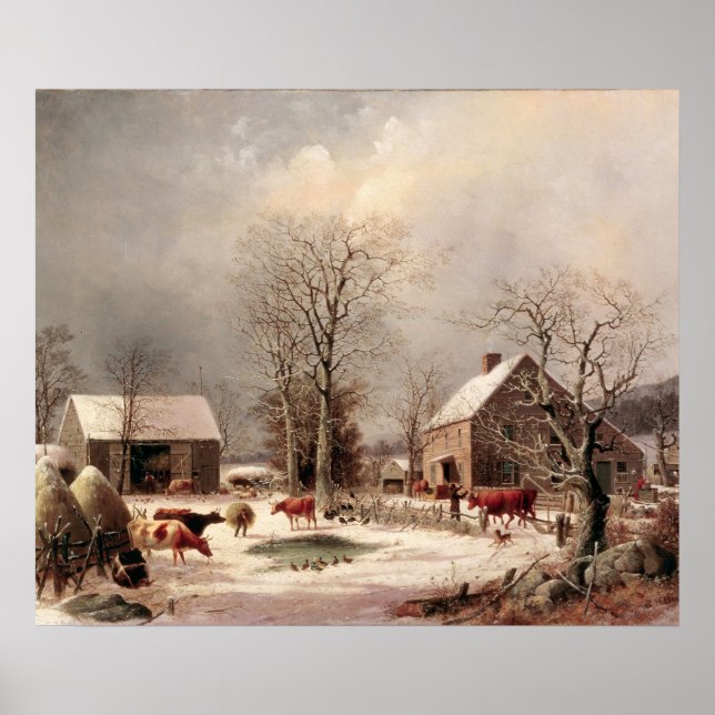Poster Une ferme en hiver Peinture de George Durrie (Devant)