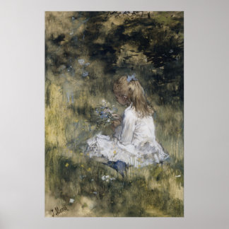 Poster Une fille à la fleur sur l'herbe (1878)