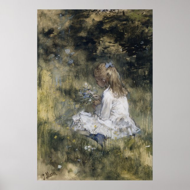 Poster Une fille à la fleur sur l'herbe (1878) (Devant)