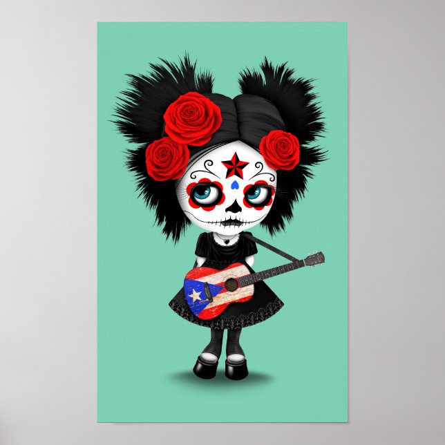 Poster Une fille au crâne de sucre jouant à la guitare du (Devant)