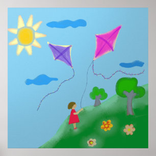 Poster Une fille avec des cerfs-volants