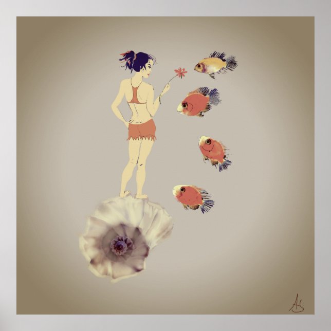 Poster Une fille avec une fleur (Devant)