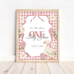 Poster Une fille d'oie sotte Cottagecore rose 1er anniver