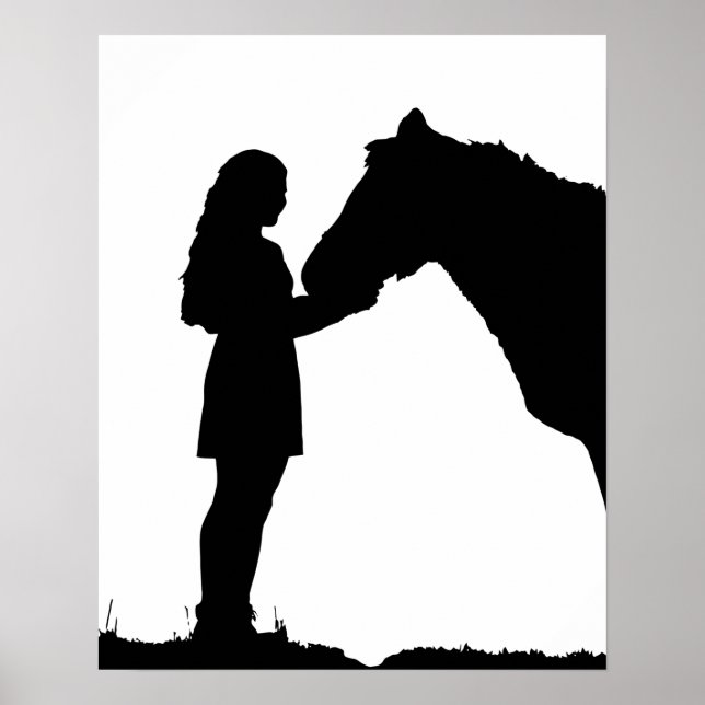 Poster Une fille et son cheval amour Silhouette Art (Devant)