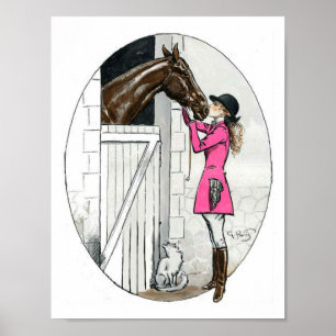 Poster Une fille et son cheval manteau rose