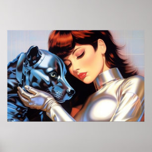Poster Une fille et son robot chien aérographe art
