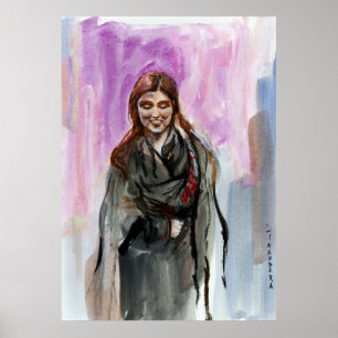 Poster Une fille souriante en noir