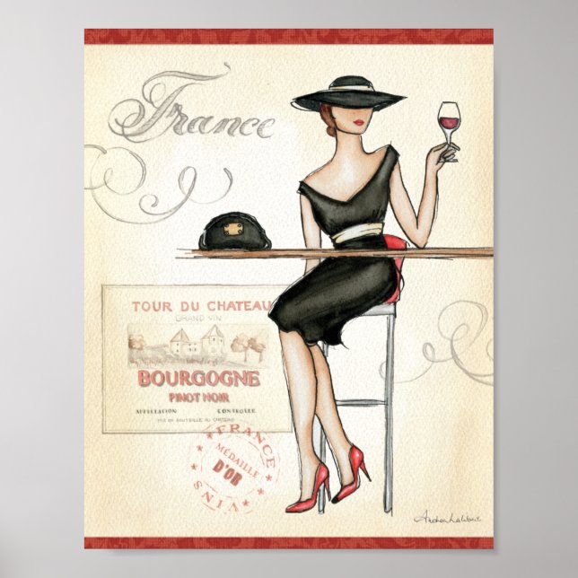 Poster Une Française Boire Du Vin Rouge (Devant)