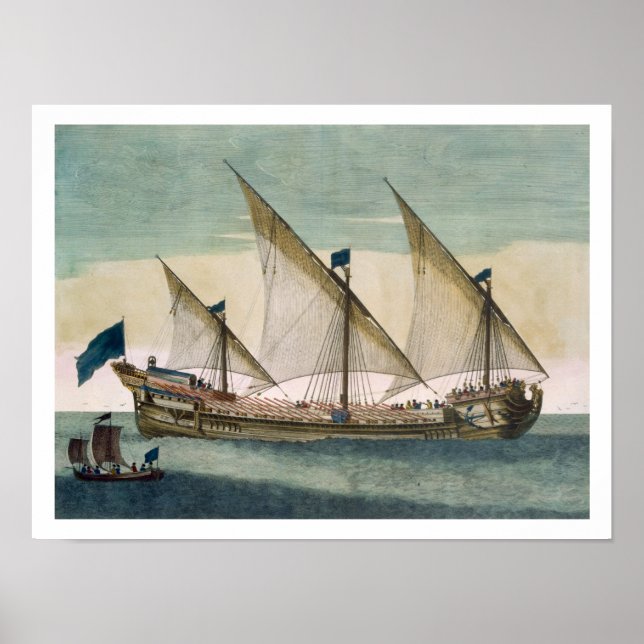 Poster Une galère à trois mâts en cours de navigation, av (Devant)