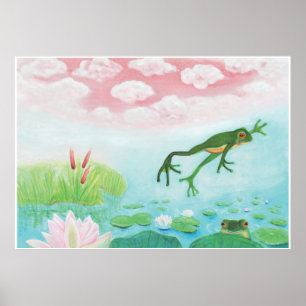 Poster Une Grenouille S'Enfonce Dans L'Étang Illustration
