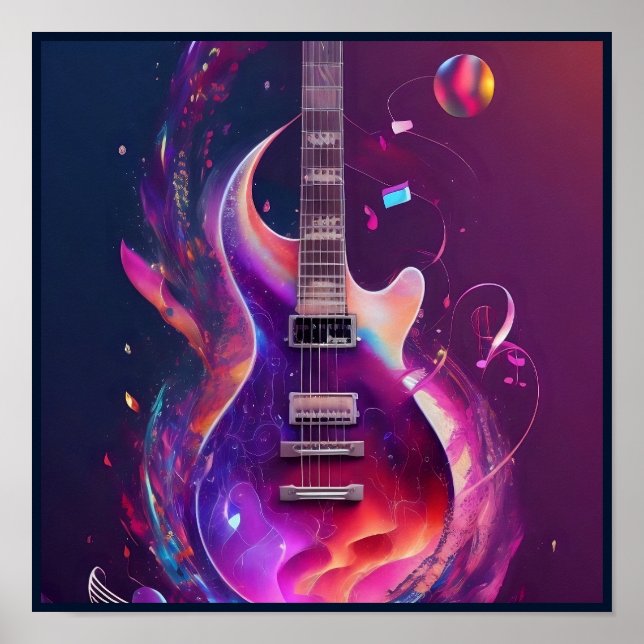 Poster Une guitare électrique avec des notes musicales qu (Devant)