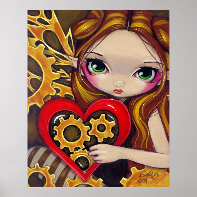 Poster Une horloge Saint Valentin steampunk fairy Art Pri (Devant)