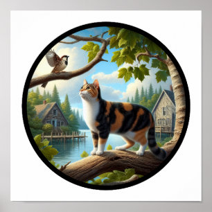Poster Une image 3D circulaire d'un beau chat Calico