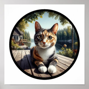 Poster Une image 3D circulaire d'un beau chat Calico