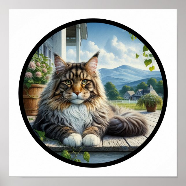 Poster Une image 3D circulaire d'un beau chat Maine Coon (Devant)