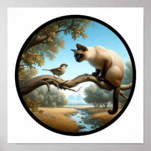 Poster Une image 3D circulaire d'un beau chat siamois