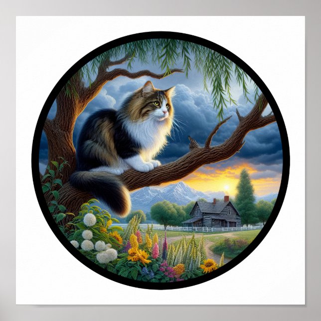 Poster Une image 3D circulaire d'un chat domestique à poi (Devant)