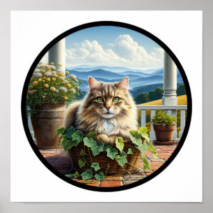 Poster Une image 3D circulaire d'un chat domestique à poi