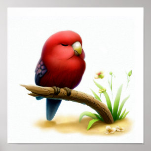 Poster Une image aquarelle 3D d'un jeune Rosella cramoisi