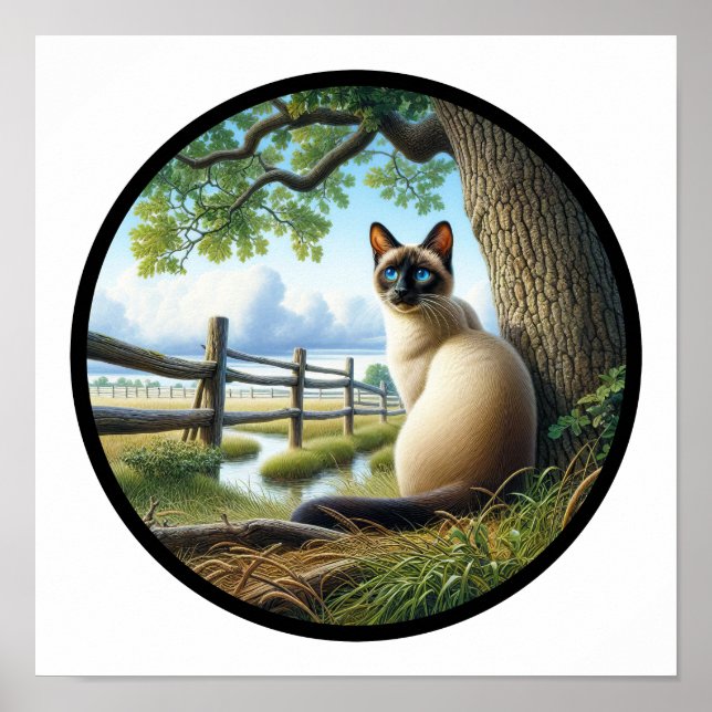 Poster Une image circulaire 3D d'un beau chat siamois (Devant)