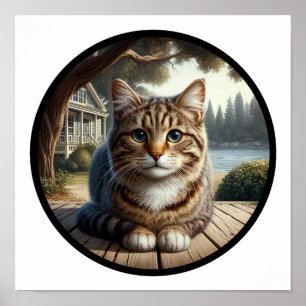 Poster Une image circulaire 3D d'un beau tabby Cat