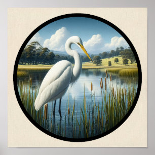 Poster Une image circulaire 3D d'un bel aigrette