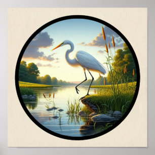 Poster Une image circulaire 3D d'un bel aigrette