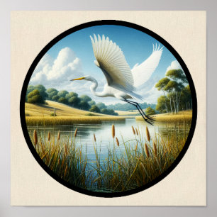 Poster Une image circulaire 3D d'un bel aigrette