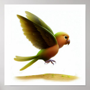 Poster Une image en 3D d'un joli perroquet à ailes de bro
