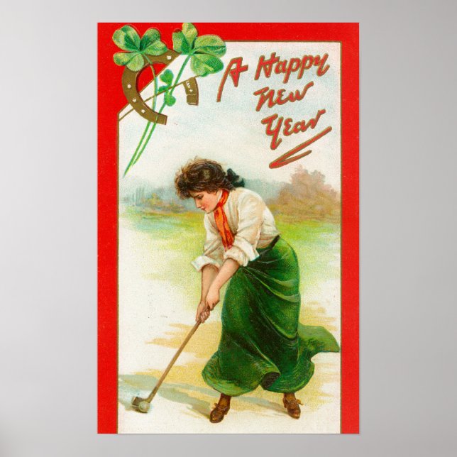 Poster Une Irlandaise sur le point de frapper le Golfball (Devant)
