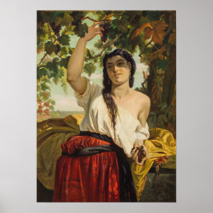 Poster Une Italienne Prélevant Des Raisins (Récolte D'Été