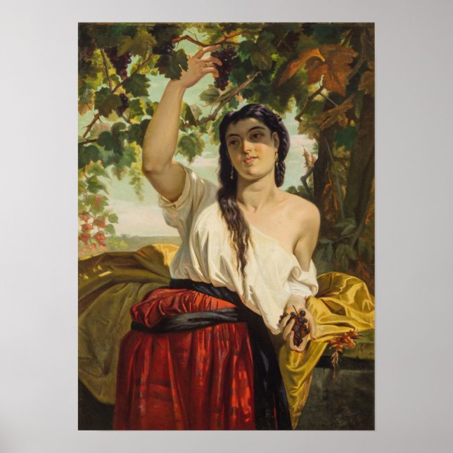 Poster Une Italienne Prélevant Des Raisins (Récolte D'Été (Devant)