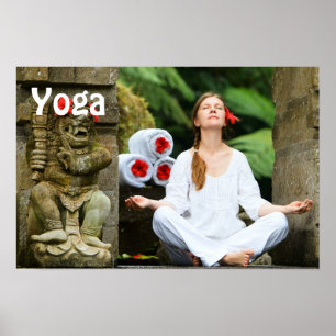 Poster Une jeune femme pratique le yoga