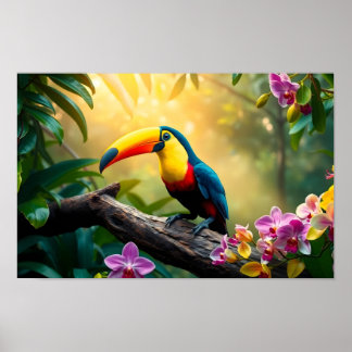 Poster Une jungle tropicale vibrante avec un toucan