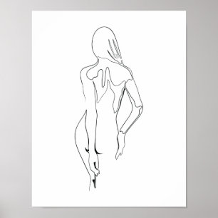 Poster Une ligne de dessin nacket Frau Rücken art unique