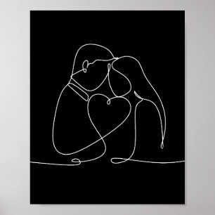 Poster Une ligne en continu couple amour art numérique po