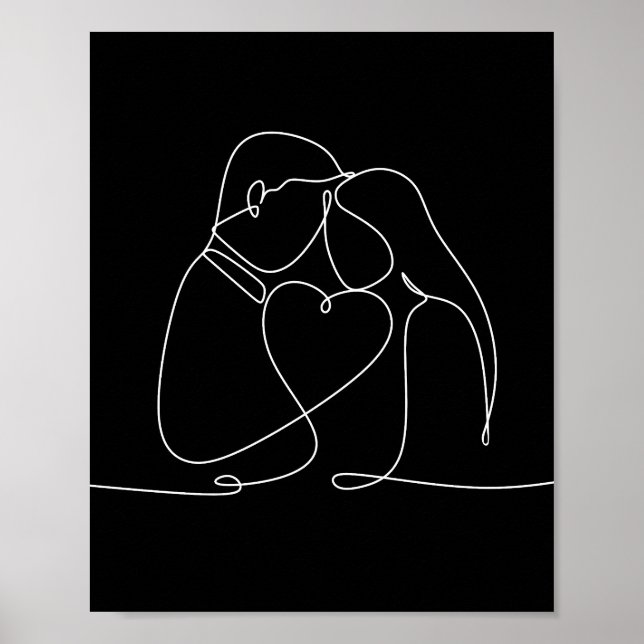 Poster Une ligne en continu couple amour art numérique po (Devant)
