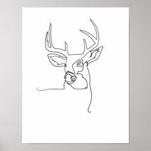 Poster Une Line Drawing Hirsch Single Art