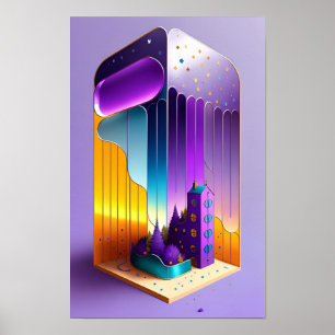 Poster Une maison et des arbres à lunettes