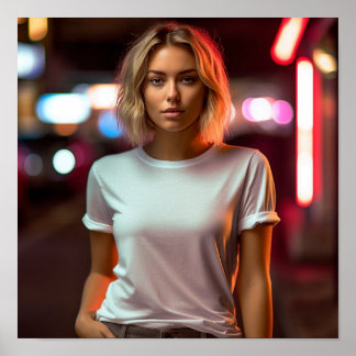 Poster Une mannequin blonde portant un tshirt Gildan