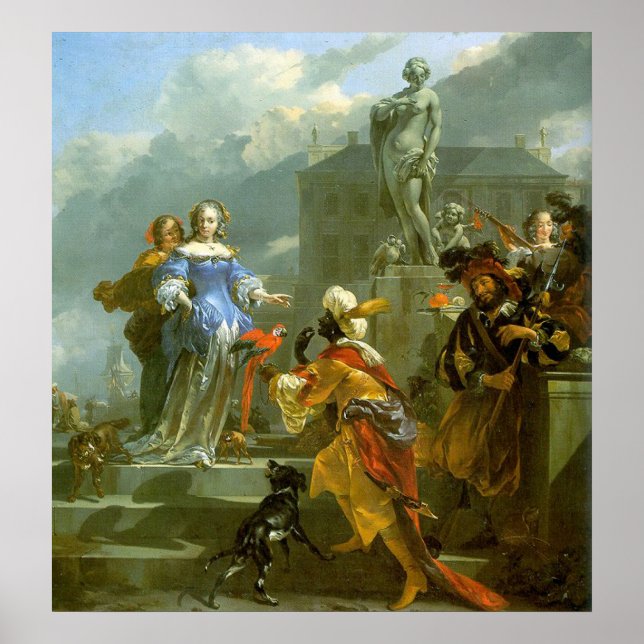 Poster Une mère présente un perroquet à une dame (Devant)