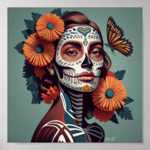 Poster Une Mexicaine fête Dia de Los Muertos
