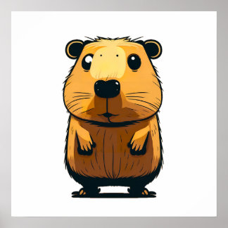 Poster Une mignonne Capybara debout face à la pose avant