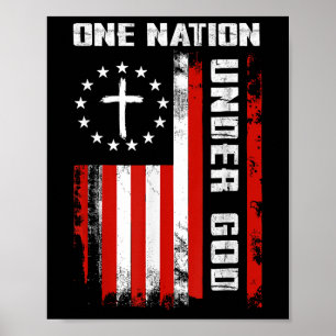 Poster Une Nation Sous Dieu Croix Du Drapeau Américain 4e